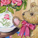 Painting - Teddy Bear Sitting With Sun Hat & Roses
